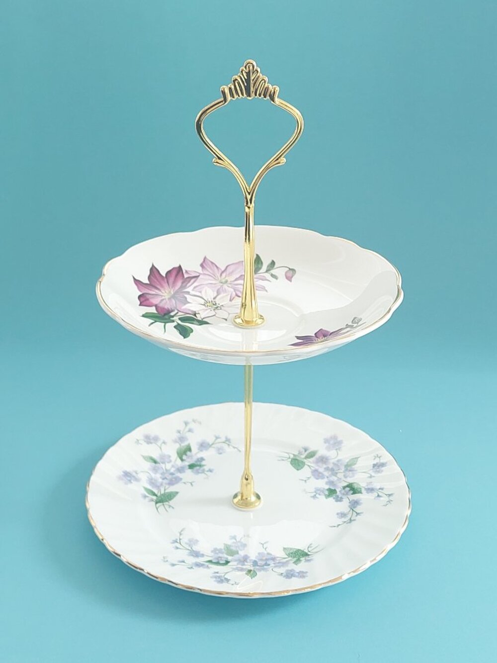 Handmade Royal Ascot & Royal Adderley Vintage Bone China 2-Tier Cake Stand